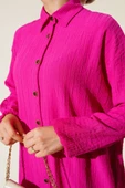 Boydan Düğmeli Uzun Tunik Fusya thumbnail 4