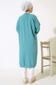 Önü Düğmeli Ayrobin Turkuaz Uzun Hırka thumbnail 3