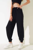 İki İp Paça Lastikli Jogger Pantolon Siyah thumbnail 2