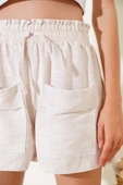 Cepli Keten Şort Bej thumbnail 4