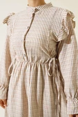 Beli İpli Çizgili Elbise Latte thumbnail 4