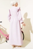 Beli İpli Çizgili Elbise Pembe - 3