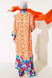 Kol Lastikli Salaş Kimono Takım Oranj - 3