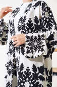 Etnik Desen Kimono İkili Takım Siyah Beyaz - 4