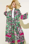 Etnik Desen Kimono İkili Takım Yeşil Fuşya - 2