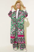 Etnik Desen Kimono İkili Takım Yeşil Fuşya - 1