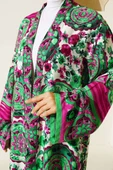 Etnik Desen Kimono İkili Takım Yeşil Fuşya thumbnail 4