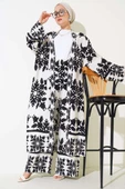 Etnik Desen Kimono İkili Takım Siyah Beyaz - 1