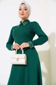 Kol Yaka İncili Elbise Zümrüt thumbnail 2