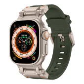 Apple Watch 1 2 3 4 5 6 7 8 9 Se Ultra 49/45/44/42 mm  KRD-101 Titanyum Metal Başlıklı Silikon Kordon thumbnail 1