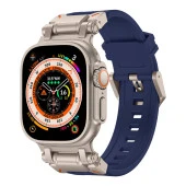 Apple Watch 1 2 3 4 5 6 7 8 9 Se Ultra 49/45/44/42 mm  KRD-101 Titanyum Metal Başlıklı Silikon Kordon thumbnail 4