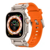 Apple Watch 1 2 3 4 5 6 7 8 9 Se Ultra 49/45/44/42 mm  KRD-101 Titanyum Metal Başlıklı Silikon Kordon thumbnail 7