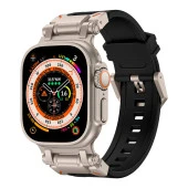 Apple Watch 1 2 3 4 5 6 7 8 9 Se Ultra 49/45/44/42 mm  KRD-101 Titanyum Metal Başlıklı Silikon Kordon thumbnail 9