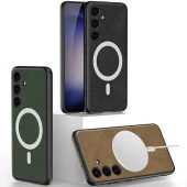 Galaxy S24 Plus Kılıf Magsafe Şarj Özellikli Deri Tasarımlı  Kıpta Nubuk Kapak thumbnail 6