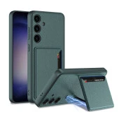 Galaxy S24 Plus Suni Deri Arka Yüzey  Kartlıklı Kıpta Silikon Kapak thumbnail 1