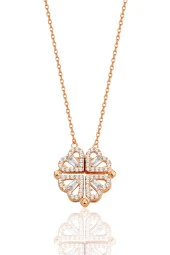 925 ayar gümüş rose baget kesim zirkon taşlı mıknatıslı açılır kapanır yonca kolye. SGTL12360ROSE thumbnail 1