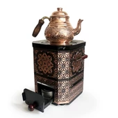 Emsalsan Bakır Jel Yakıtlı Nostaljik Semaver Çay Kazanı 3L Eskitme Vernikli thumbnail 3