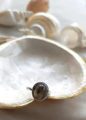 Yüzük Doğal Dumanlı Kuvars Taşı Ayarlanabilir Doğal Taş yüzük Kadın - 7