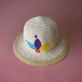 Bej Kenarlıklı Yazlık Renkli Desenli Hasır Çocuk Şapkası thumbnail 2