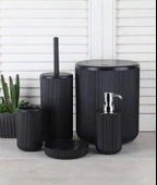 5 Parça Banyo Seti Çöp Kovası Tuvalet Fırçası Diş Fırçalık Katı Sabunluk Sıvı Sabunluk - 3