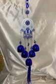 Deprem Zili Çanı Duvar Rüzgar Çanı Zili Feng Shui Ejderha Yılı Koruyucu Telkari Fatıma Eli 5 Çanlı Nazar Boncuğu Objeli thumbnail 3