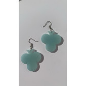 Buz Mavi Renkli Simli Sedefli Parlak Gümüş Aksesuar İskambil Sinek Şekil Küpe 4 cm Epoksi Hediyelik thumbnail 4