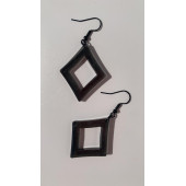 Füme Renk Simli Sedefli Siyah Aksesuar Karo Dörtgen İçi Boş Şekil 4 Cm Epoksi Küpe Hediyelik thumbnail 3