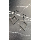 Füme Renk Simli Sedefli Siyah Aksesuar Karo Dörtgen İçi Boş Şekil 4 Cm Epoksi Küpe Hediyelik thumbnail 4