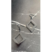 Füme Renk Simli Sedefli Siyah Aksesuar Karo Dörtgen İçi Boş Şekil 4 Cm Epoksi Küpe Hediyelik thumbnail 7