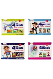 4 Mini Puzzle Set Sevimli Dinazorlar - Sevimli Korsanlar - Uzay Macerası - Masal Kahramanları - 1