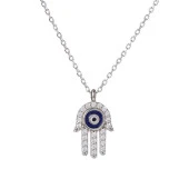 Nazar Boncuğu Detaylı Fatımanın Eli Model Zirkon Taşlı 925 Ayar Gümüş Kadın Kolye thumbnail 1