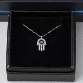 Nazar Boncuğu Detaylı Fatımanın Eli Model Zirkon Taşlı 925 Ayar Gümüş Kadın Kolye thumbnail 3