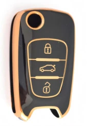 Hyundai Accent Elantra i20 i30 iX35 Uyumlu Anahtar Kılıfı Kumanda Kılıfı Oto Anahtarlık Siyah thumbnail 1