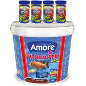 Amore Cichlid Red Granules 3kg Kova 44-Protein, Lotus 4x250ml Malawi Ciklet Color Balık Yemi - 1