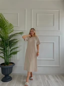 Kadın Taşlı Elbise Vizon - 1