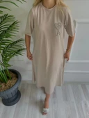 Kadın Taşlı Elbise Vizon - 3