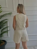 Kadın Yelek Şort İkili Takım Bej - 5