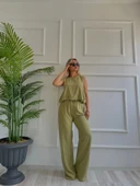 Kadın Eteği Balon Dar Kemerli Keten İkili Takım Haki thumbnail 1