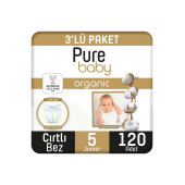 Pure Baby Organik Pamuklu Cırtlı Bez 3'Lü Paket 5 Numara Junior 120 Adet - 1