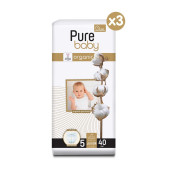 Pure Baby Organik Pamuklu Cırtlı Bez 3'Lü Paket 5 Numara Junior 120 Adet - 5