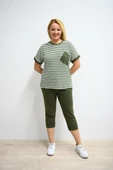 Kadın Büyük Beden Bisiklet Yaka Çizgili Cep Detaylı Kısa Kol Eşofman Takımı 8013 - 10