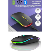 Çift Modlu Kablosuz Bluetooth Mouse Rgb Ledli Şarj Edilebilir Sessiz Tıklama Ergonomik - 3