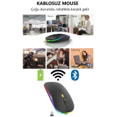 Çift Modlu Kablosuz Bluetooth Mouse Rgb Ledli Şarj Edilebilir Sessiz Tıklama Ergonomik - 6