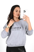 Kadın Yazı Baskılı Bisiklet Yaka Sweatshirt 1617-24 - 1