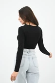 Kadın Büzgülü Uzun Kollu Croptop Bluz 1654-24 - 6