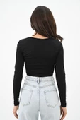 Kadın Büzgülü Uzun Kollu Croptop Bluz 1654-24 - 4