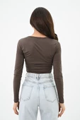 Kadın Büzgülü Uzun Kollu Croptop Bluz 1654-24 - 5