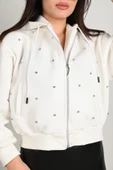 Kadın Taş Detaylı Kapüşonlu Fermuarlı Sweatshirt 1639-24 - 5