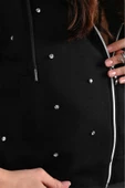 Kadın Taş Detaylı Kapüşonlu Fermuarlı Sweatshirt 1639-24 - 2