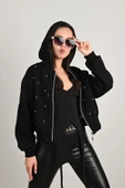 Kadın Taş Detaylı Kapüşonlu Fermuarlı Sweatshirt 1639-24 - 7